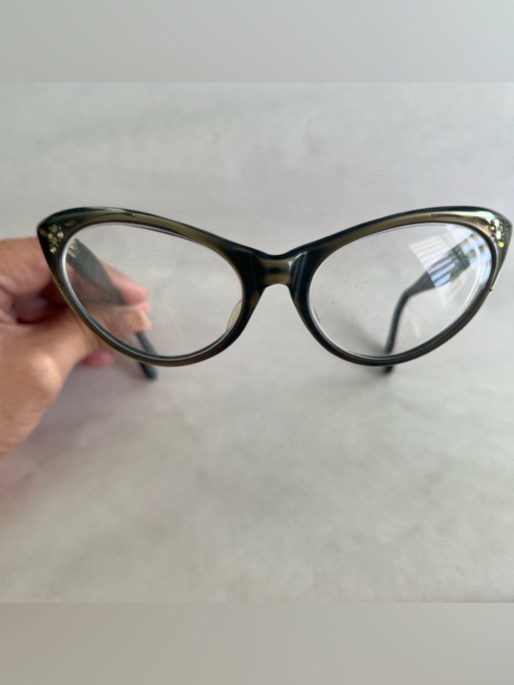 Vtg Swank Opt680 Womens Bronze tint Cat Eye Glasses Frame Only Rhinestone France